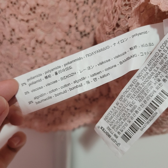 ZARA blushed pink lace, ruffled sleeved blouse - Picture 5 of 5